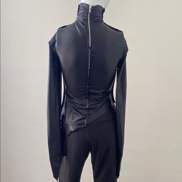 Sami Miro Vintage Shirred Vinyl Turtleneck Black Eco-Conscious Top in Carbon - Picture 4 of 10